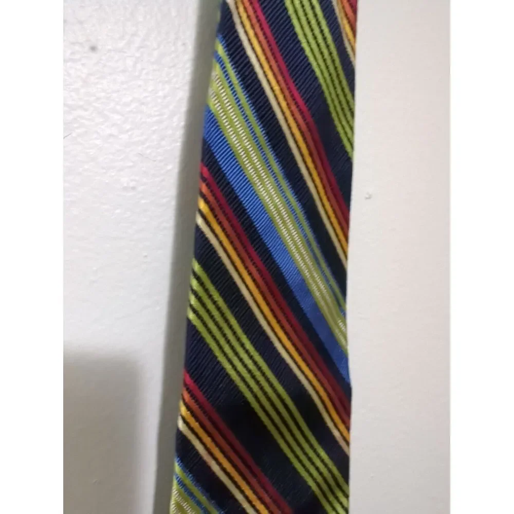 Luciano Versi Mens Silk‎ Tie Multi Color Diagonal Stripe Navy Blue Hand Made